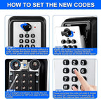 Key Lock Box, 12-Digit Code, Weatherproof Wall Mount, Large Capacity 5-8 Keys, Aluminum Alloy (Silver, 3.58 * 2.24 * 5.28IN)