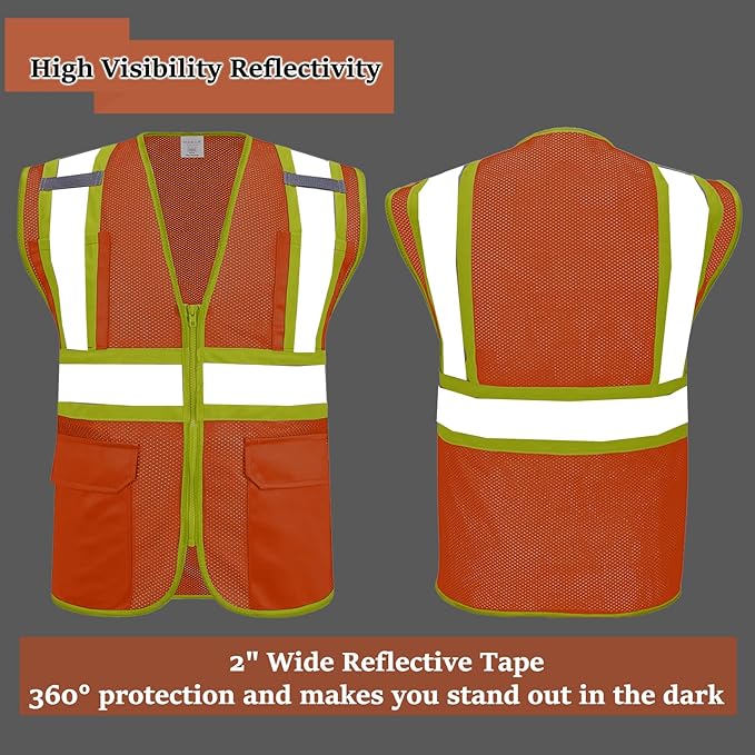 BeautyWill Custom Safety Vest Customized Logo Class 2 High Visibility Reflective Vest with Pockets Construction workwear