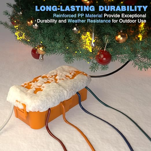 Flemoon Medium Outdoor Electrical Box (11.5x5.2x4 inch), IP54 Waterproof Extension Cord Cover w/6 Cable Entry Ports, Weatherproof Connection Box for Power Strip, Timer, Holiday Lights, Orange