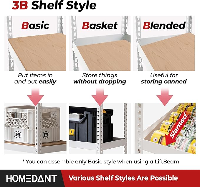 HOMEDANT 5 Tier Storage Shelves Adjustable Laminated Boltless Garage Metal Shelving Unit Heavy Duty Utility Rack Shelf Warehouse Pantry Closet Kitchen (4, (L) 48.1" W, White)
