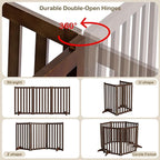 30" Height Tall Freestanding Pet Gate, Solid Wood Folding Safety Fence Wooden Dog Gate with 2 PCs Support Feet Ideal for Stairs, Doorways, Halls, Kitchens, Heavy Duty Gates, 3 Panels, Walnut