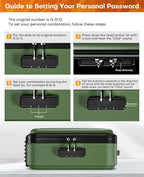 Fireproof Document Box, Hard Case Fireproof Document Organizer with Lock, Water Resistant Safe Box for Important Documents Certificates Laptop Passports, Green