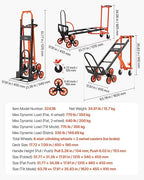 VEVOR 3 in 1 Industrial Convertible Stair Climbing Cart, 770 lbs Max Load, Folding Hand Truck Dolly with Handle & Wheels, Stair Climbing Utility Trolley for Transport & Moving, Orange & Silver