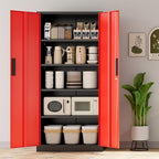 INTERGREAT Metal Storage Cabinet with Lock, 61" H Metal Cabinets Storage with 2 Doors and 4 Adjustable Shelves, Locking Garage Cabinet for Home Office, Kitchen, Bathroom (Black Red)