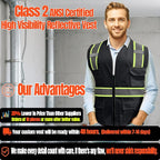 BeautyWill Custom Safety Vest Customized Logo Class 2 High Visibility Reflective Vest with Pockets Construction workwear