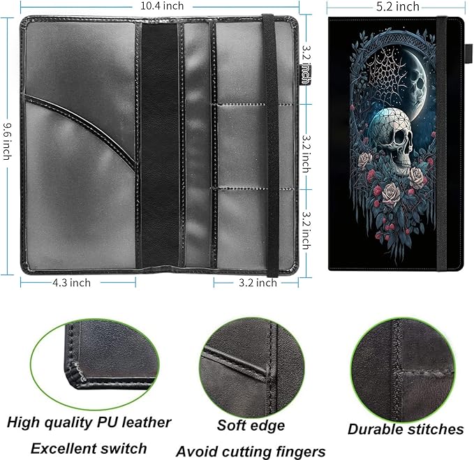 Car Registration and Insurance Holder,Leather Vehicle Glove Box Organizer Wallet for Document,Perfect for any Car,Truck,Motorcycle,Driver License,Trailer or Boat,Men & Women,Skull Roses Floral Moon