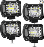 4 Inch 60W LED Pods - 4PCS Spot Flood Combo Off Road Light Triple Row Work Light 6000LM Driving Fog Lamps for Pickup Truck Jeep ATV UTV SUV Boat
