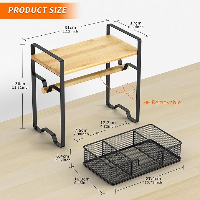 Label Holder for Rolls and Fan-Fold - Bamboo Shipping Label Holder for Desktop Thermal Printer with Space-Saving Accessories - Suitable for Home, Office, Warehouse, Small Business