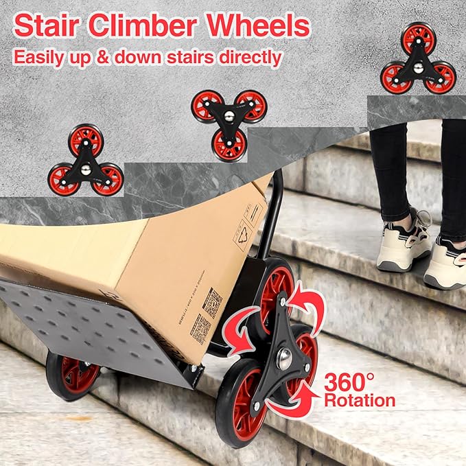 RedSwing Stair Climbing Hand Truck - 330lb Heavy Duty 6-Wheel Dolly Cart, Adjustable Telescoping Handle, Thickened Stair Climber Dolly for Moving Furniture, Appliances, Boxes, Home & Warehouse Use