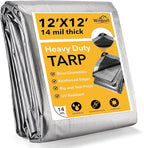 Tarp 12x12 Feet 14 Mil Heavy Duty Waterproof Tarp, Large Multipurpose Cover with Brass Grommets and Reinforced Edges, UV Resistant Thick Poly Tarps for Outdoor Camping Tent Pool Car