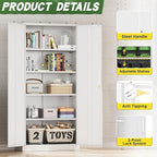 Greenvelly Metal Storage Cabinet with 2 Doors and 4 Adjustable Shelves,72" White Metal Cabinet,Steel Cabinet Locking Cabinets with 2 Keys for Office,Home, Garage, Gym, School