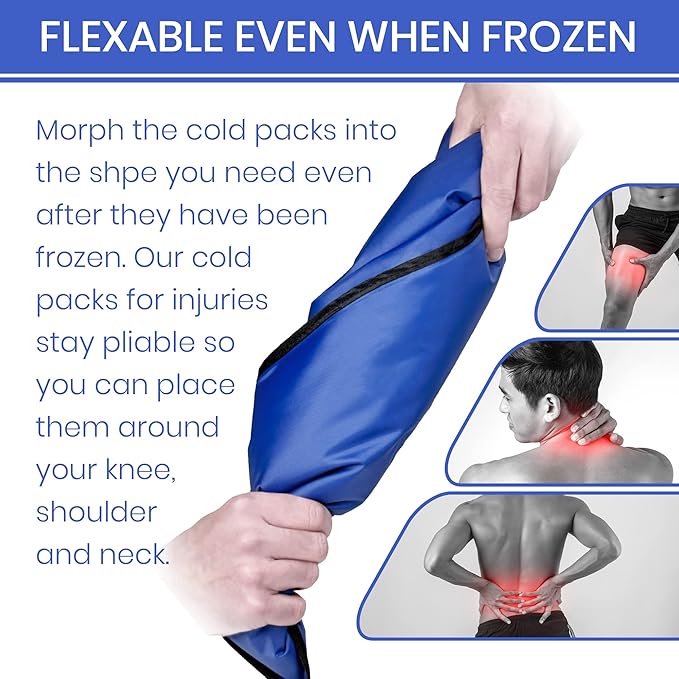 2 Pack Large Ice Packs for Injuries | 11" x 14.5" | Hot & Cold Pack | Reusable Gel Pack, Durable Construction, & Flexible When Frozen