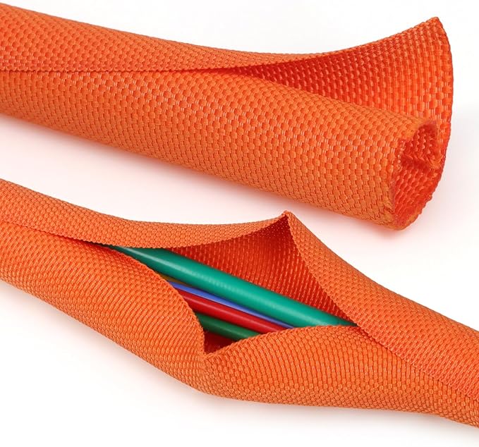 Split Braided Cable Sleeve，Flexible Wire Loom Tubing, Automotive Cord Protector Pet Proof, Cable Management for Computer TV Electric Wires Harness 16ft (Orange, 13mm（1/2")
