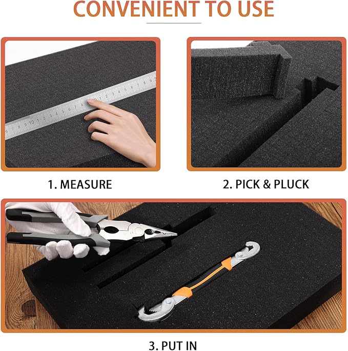 Pre-Cubed Pick & Pluck Foam Sheets - 2-Pack (16"x12"x2") with 0.4" Bottom Padding, Polyurethane Apart Insert Pads Liners for Toolboxes, Storage Drawer and Crafts