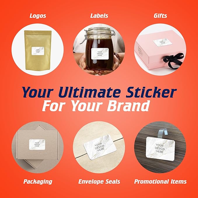 100 Custom Vinyl Stickers - Upload Your own Image, Text, Design, Logo - Personalized Logo Labels for Handmade, Packaging, Bottle, Jars, Candle, Brand Stickers (Gold Marble, 5x3)