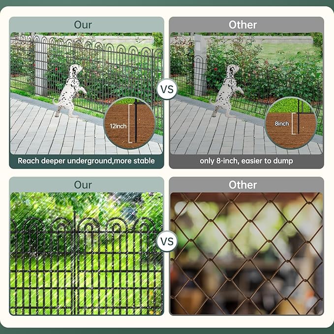 10 Panels Tall Garden Animal Barrier Fence with Gate, 42 in(H) X 24.5 ft(L) No Dig Decorative Garden Fence Outdoor for Yard, Heavy Duty Rustproof Metal Edging Border for Dog, Rabbits