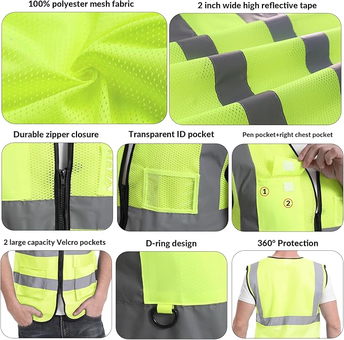 BeautyWill Custom Safety Vest Logo Class 2 High Visibility Reflevtive Vest Outdoor Protective Workwear