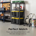 IRIS USA 4-Pack 12 Gallon Storage Bins with Lids |Made in USA| Heavy Duty Plastic Tote Containers for Truckbed Tool Box Organization, Large - Black/Yellow