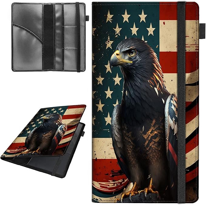 Car Registration and Insurance Holder,Leather Vehicle Glove Box Organizer Wallet for Document,Perfect for any Car,Truck,Motorcycle,Driver License,Trailer or Boat,Men & Women,American Flag-9 Eagle