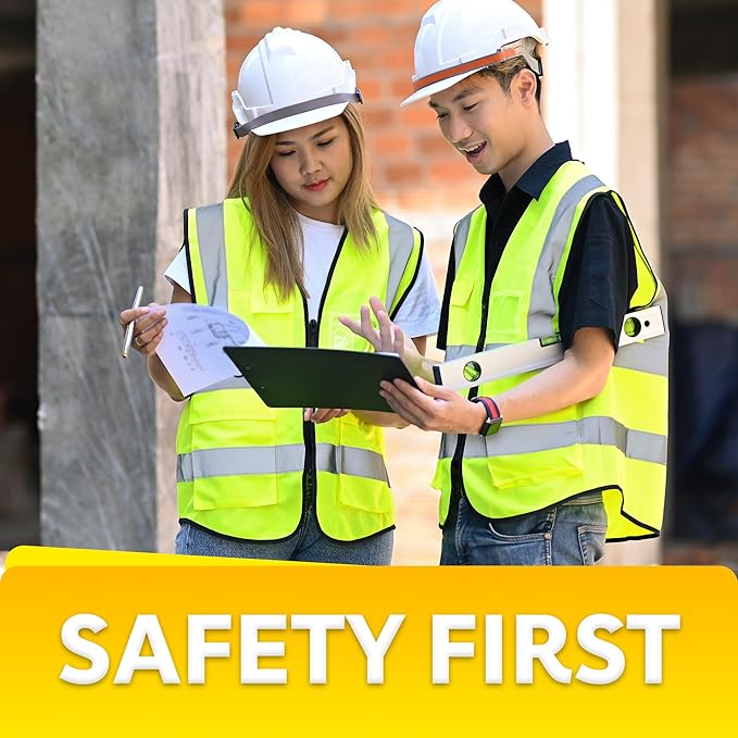 PeerBasics Safety Vest 10 Pack, Yellow, ANSI Class 2, Reflective, For Men Women Unisex, With Pockets Zipper, Breathable Mesh (XX-Large)