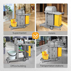 TUFFIOM Janitorial Cart on Wheels, 3 Shelf Commercial Cleaning Cart with Key Locking-Cabinet, Grey Housekeeping Cart with Locker and Cleaning Bag, for Hotel, Business, Office, Stadium Use