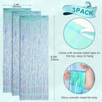 3 Pack 3.3x8.2 Feet Neon Iridescent Foil Fringe Backdrop Curtains, Tinsel Streamers Birthday Party Decorations, Fringe Backdrop for Graduation, Baby Shower, Gender Reveal, Disco Party