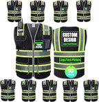 BeautyWill Custom Logo 10 Pockets Safety Vest Class2 ANSI Certified High Visibility Reflective Vest