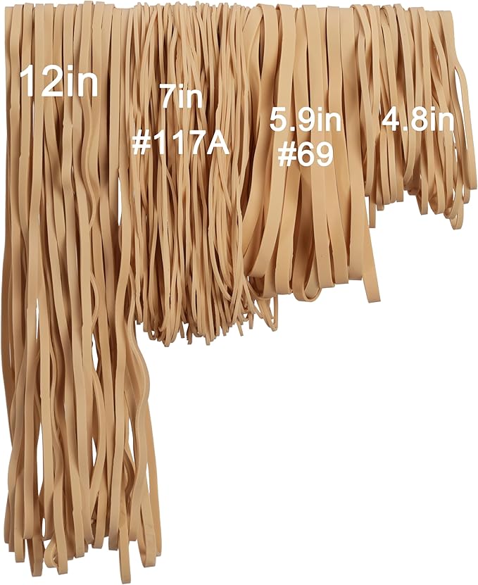 Rubber Bands Assorted Sizes 0.5lbs Large Rubber Bands Heavy Duty Big Elastic Bands for Office Supplies 4 sizes size#69,size#117A,size#12in,size(4-4/5" x 1/8")