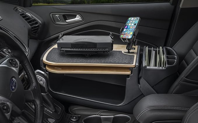 AutoExec AE-GMCD-PI-PM-PS-11M GripMaster Car Desk for Your Vehicle Workstation and Mobile Office, Natural with 400 watt Power Inverter,Phone Mount and Printer Stand