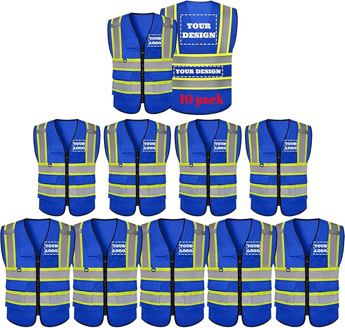 Safety Vest Reflective High Visibility with 5 Pockets ＆Zipper Class 2 Adult Unisex Construction Security Workwear