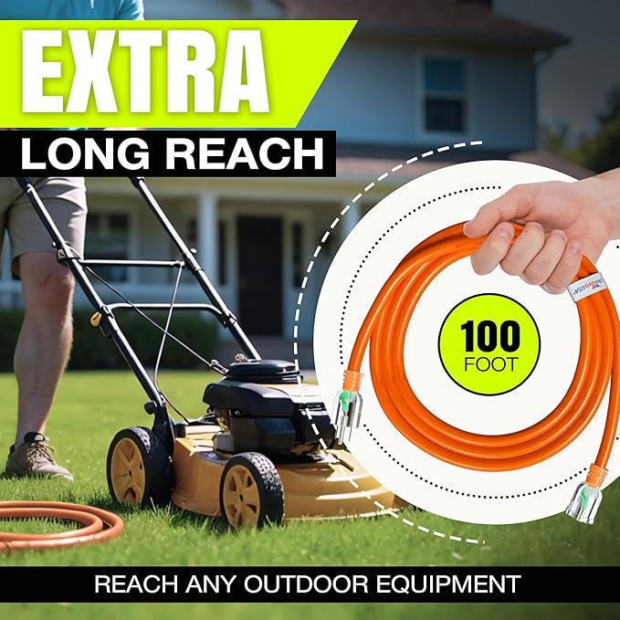 100ft Outdoor/Indoor Extension Cord 14/3 Gauge Heavy Duty 3 Prong SJTW, Waterproof, Flexible Cold-Resistant Long Power Cord,13A 125V 1625W, Orange by LifeSupplyUSA