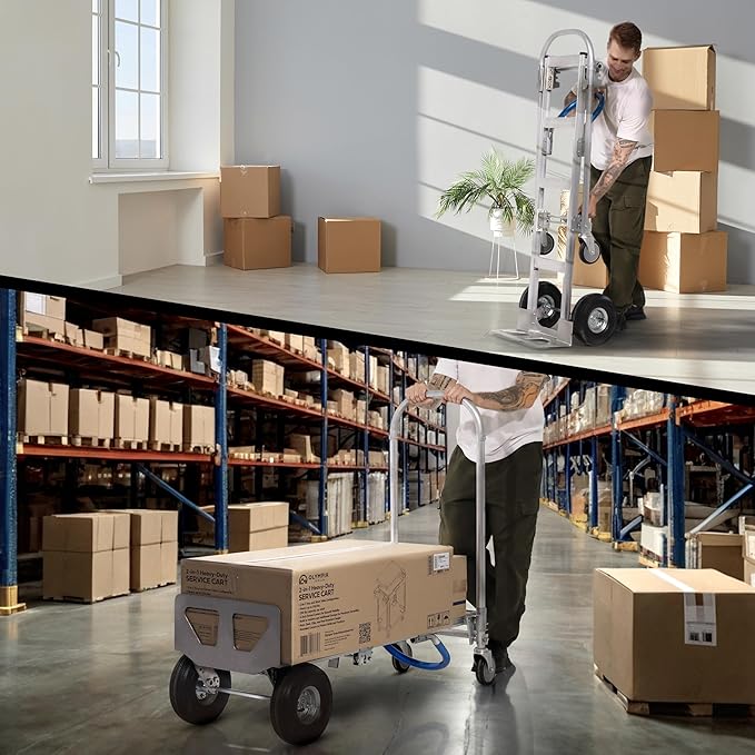 Olympia Tools 2-in-1 Aluminum Convertible Hand Truck - Industrial Heavy Duty Appliance Dolly 4-Wheel Platform Cart - Up to 770 LBS Loading Capacity Mobility Moving Dolly - 2 Positions, 62" Height