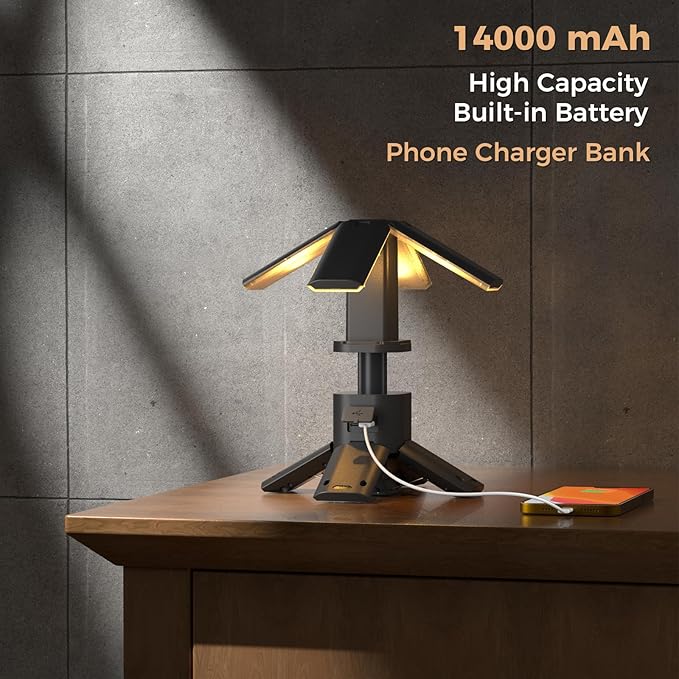 Telescopic Camping Lights Rechargeable 14000 mAh Led Multifunction Magnetic Lanterns Job Site Lighting Cordless Dimmable Camping Tent Lamp Portable Power Supply 6000LM IPX5 Waterproof