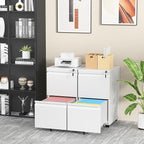 INTERGREAT 2 Drawer File Cabinet, Metal Filling Organizer with Lock, Locking Office Mobile Cabinet with Wheels for Legal/Letter Size, Under Desk, White