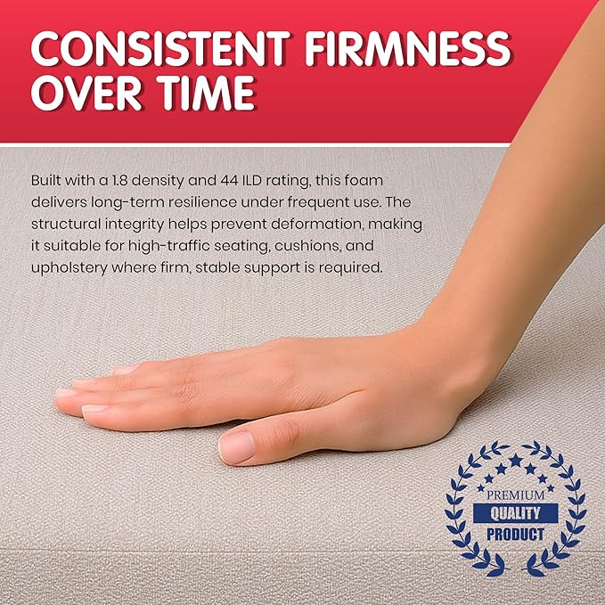 FOAMYFOAM 6Pack High Density 1 inch Thick, 24 inch Wide, 72 inch Long Upholstery Foam, Cushion Replacement