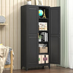 Kitchen Pantry Cabinet, 75" H Metal Storage Cabinet with Doors and Shelves, 4 Standing Feet, Cupboard for Kitchen, Dining, Living Room, 16" D x 32" W x 75" H, Black, Assembly Required