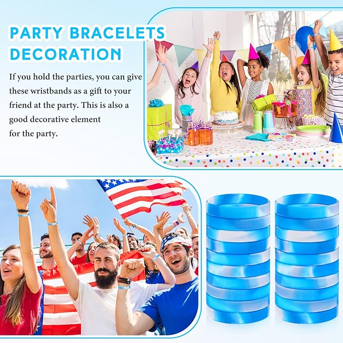 Liliful 100 Pcs Silicone Rubber Wristbands Rubber Wristband Bracelet Bands for Silicone Wristbands for Women Men(Blue and White)