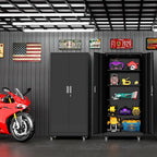 Superday Garage Storage Cabinet with Wheels，73" H Metal Storage Cabinet with Doors and Adjustable Shelves, Lockable Steel Utility Tool Cabinets for Garage, Home Office, Kitchen(Black)