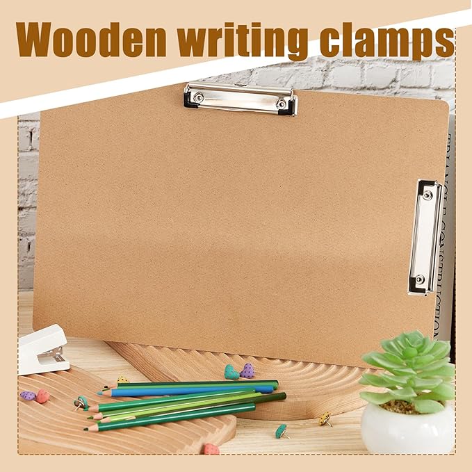 Henoyso 4 Pcs 11x17 Clipboard Wooden Lap Board with Low Profile Clip Brown Double Landscape Clip Hardboard Drawing Board Landscape Horizontal Large Clipboard for Desk Paper Sketching Art Supplies