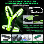 Reflective Running Gear with Led Armband Rechargeable, 5 Colors Lights Up Reflective Running Vest Rechargeable for Night Walking Running Cycling Jogging, Adjustable Size for Men Women Kids