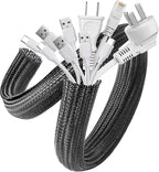 AGPTEK Cable Sleeve Cover, 25ft - 4/5 inch Desk Cord Organizer Cable Hider, Home Office Wire Management Computer TV Wire Loom Tubing, Pet Proof Cord Protector, from Cat Dog Chewing, Black