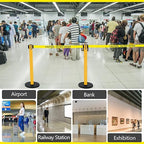 Therwen 6 Pack Heavy Duty Crowd Control Stanchions 9.8 ft Stainless Steel Stanchion Set with 6 Safety Barrier Post Retractable Belt and 1 Sign Holder Crowd Control Barrier(Caution Belt,Yellow)