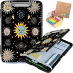 Clipboard with Storage,Storage Clipboard with Pen Holder,Heavy Duty Plastic Storage Clipboard with Low Profile Clip, Clipboard Folder, Teacher Must Haves, Office Supplies,Moon Suns