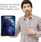Clipboard with Storage, High Capacity Plastic Storage Clipboard with Pen Holder for for Women Teachers Work, School & Office Supplies, Cute Pattern Decorative Clipboards, Purple Dragon
