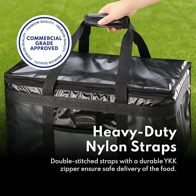 New Star Foodservice 1028690 Commercial Quality Insulated Food Delivery Bag Full-Size, (21.5" W x 11" H x 12.5" D), Black