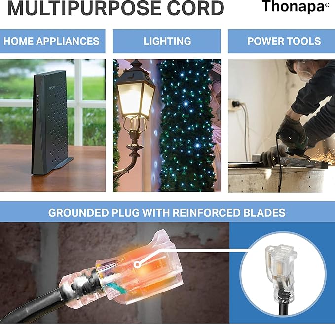 12 Gauge Heavy Duty Extension Cord 10 Ft, SJTOW Oil Resistant & Flame Retardant Black Extension Cord with 3 Prong 10 Foot, 12/3 Black Outdoor Electrical Cable Great for Farm, Ranch & Workshop