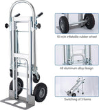 LEADALLWAY 3-in-1 Aluminum Convertible Hand Truck, Heavy Duty Folding Dolly Cart Pneumatic & Solid Wheels for Moving, Warehouse, Delivery, Home Use,770lbs Capacity
