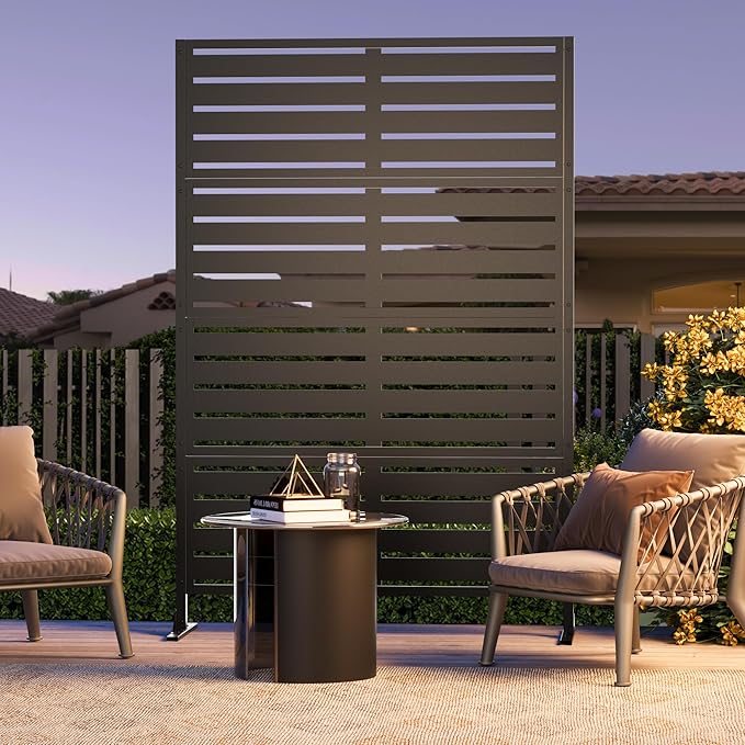 Modern Shade Metal Privacy Screen 72" H x 48" W, Freestanding Decorative Outdoor Privacy Fence Panels for Instant Privacy & Space Division, Patio Screens for Patios Outside Outdoor, Black
