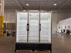 71” Wide Commercial Beverage Refrigerator Display Fridge, Three Glass Door Merchandiser Drink Cooler With LED Light Adjustable Shelves,ETL Sanitation,63.5 Cu Ft,NO CANOPY,BLACK,(Wheels Included)