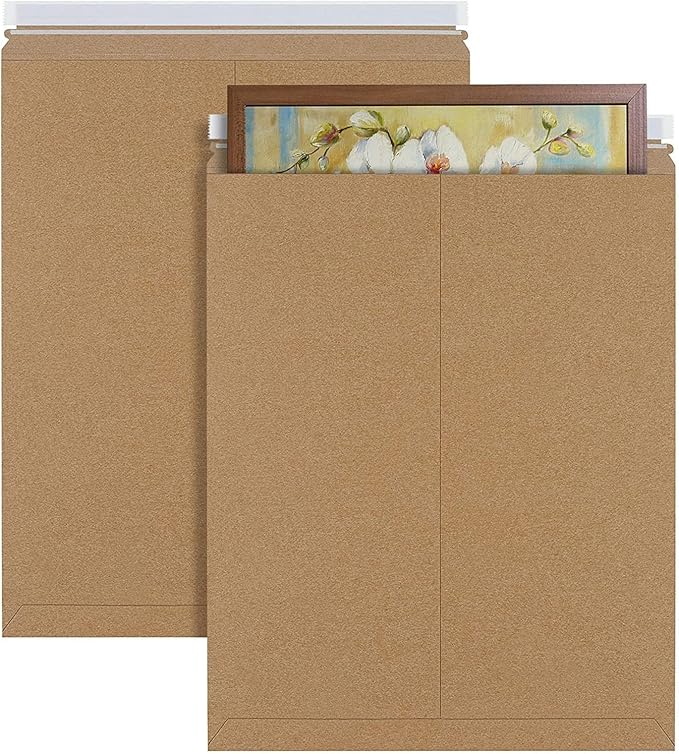 Natural Brown Kraft Rigid Mailers, 17 x 21 Inches. Pack of 5 Paperboard Envelopes. Sturdy Stay Flat Mailers with Self-Seal Closure. Recyclable Hard Envelopes for Mailing. Stayflat Mailer